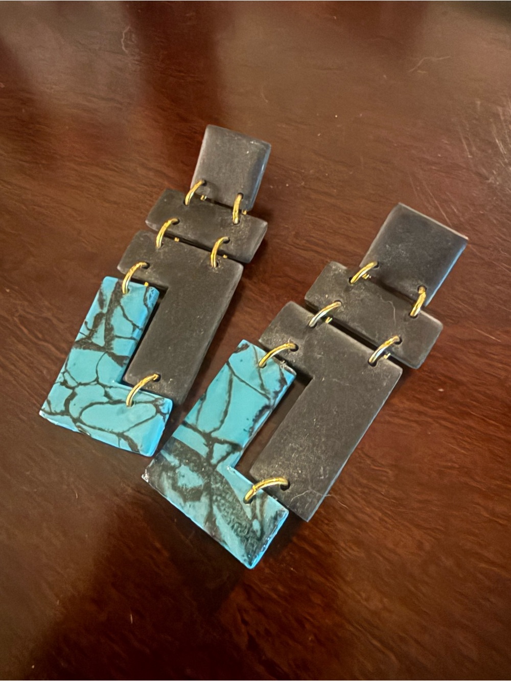 Handcrafted Turquoise & Black Geometric Hanging Accents